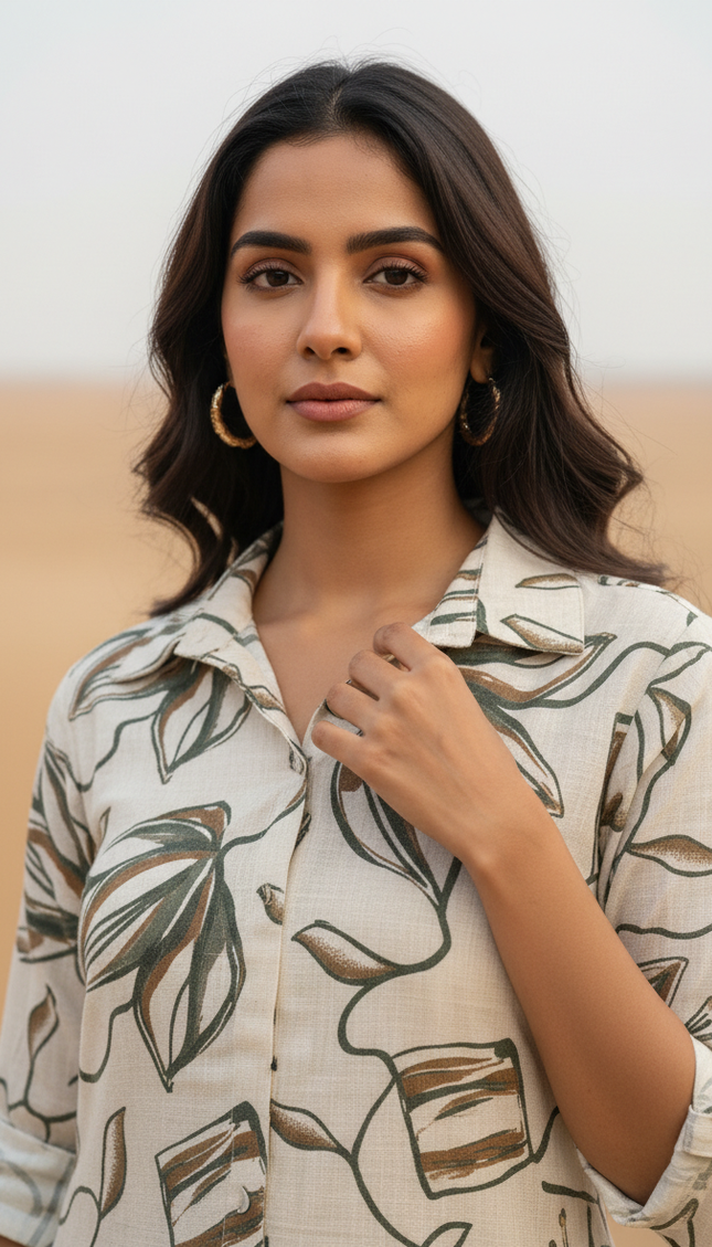 Green and white  cotton Printed Co-Ord Set For Women|K5_2