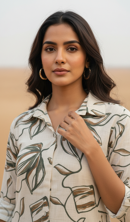 Green and white  cotton Printed Co-Ord Set For Women|K5_2