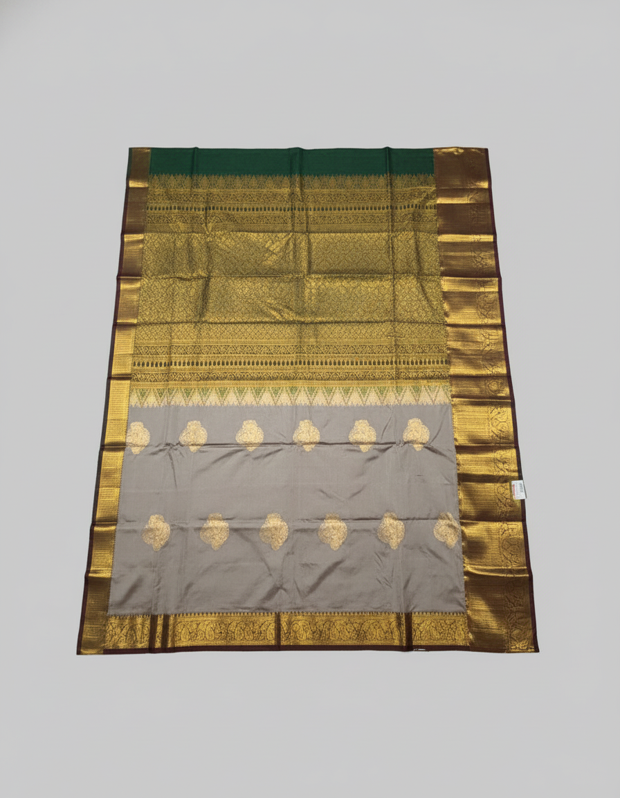 Grey Kanchipuram Semi Silk Saree With Butta Design | AS-006