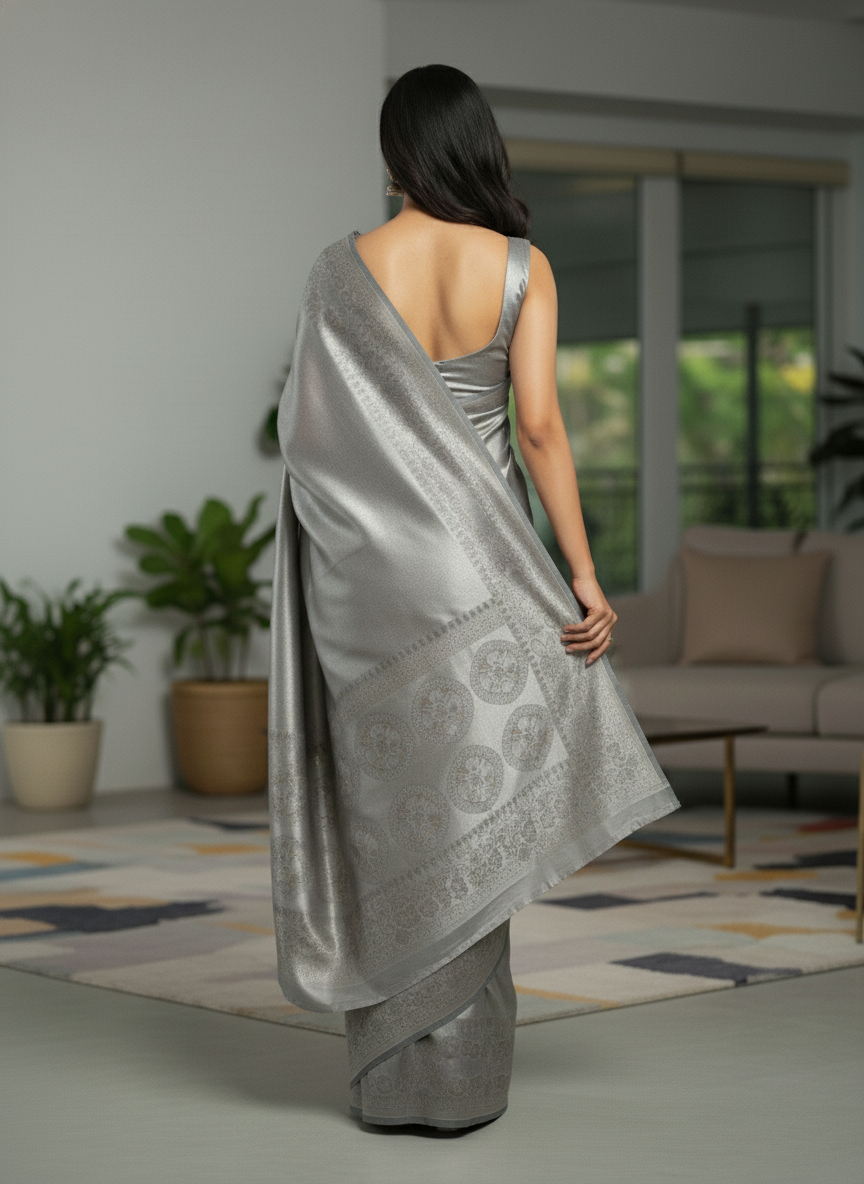 Peach Kanchipuram Silk Saree With Butta Design| AS-00142