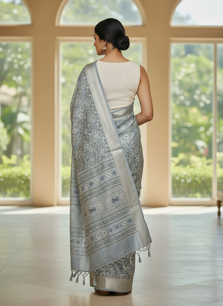 Emerald mustard Printed Soft chiffon Saree | AS-0090