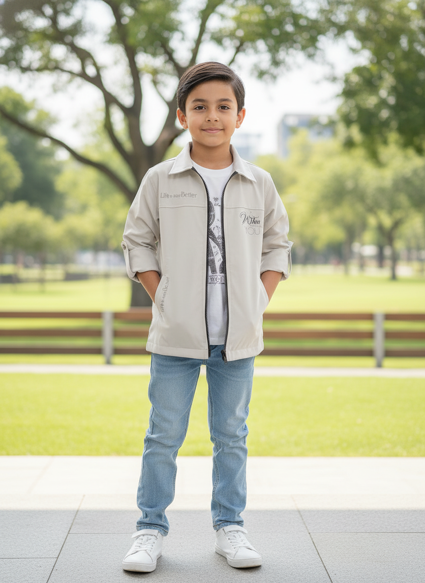 Kids Full Sleeves Cream Graphical Shirt-3312