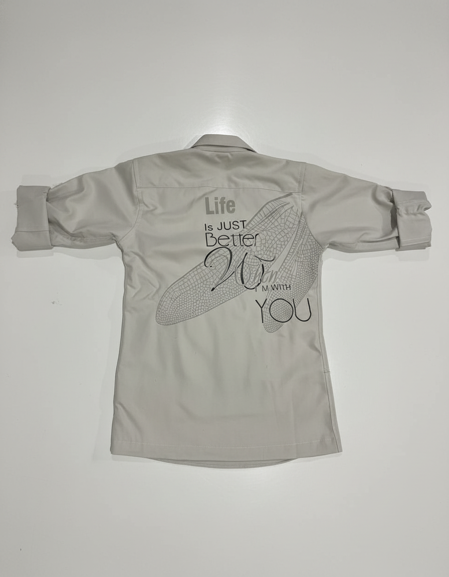 Kids Full Sleeves Cream Graphical Shirt-3312