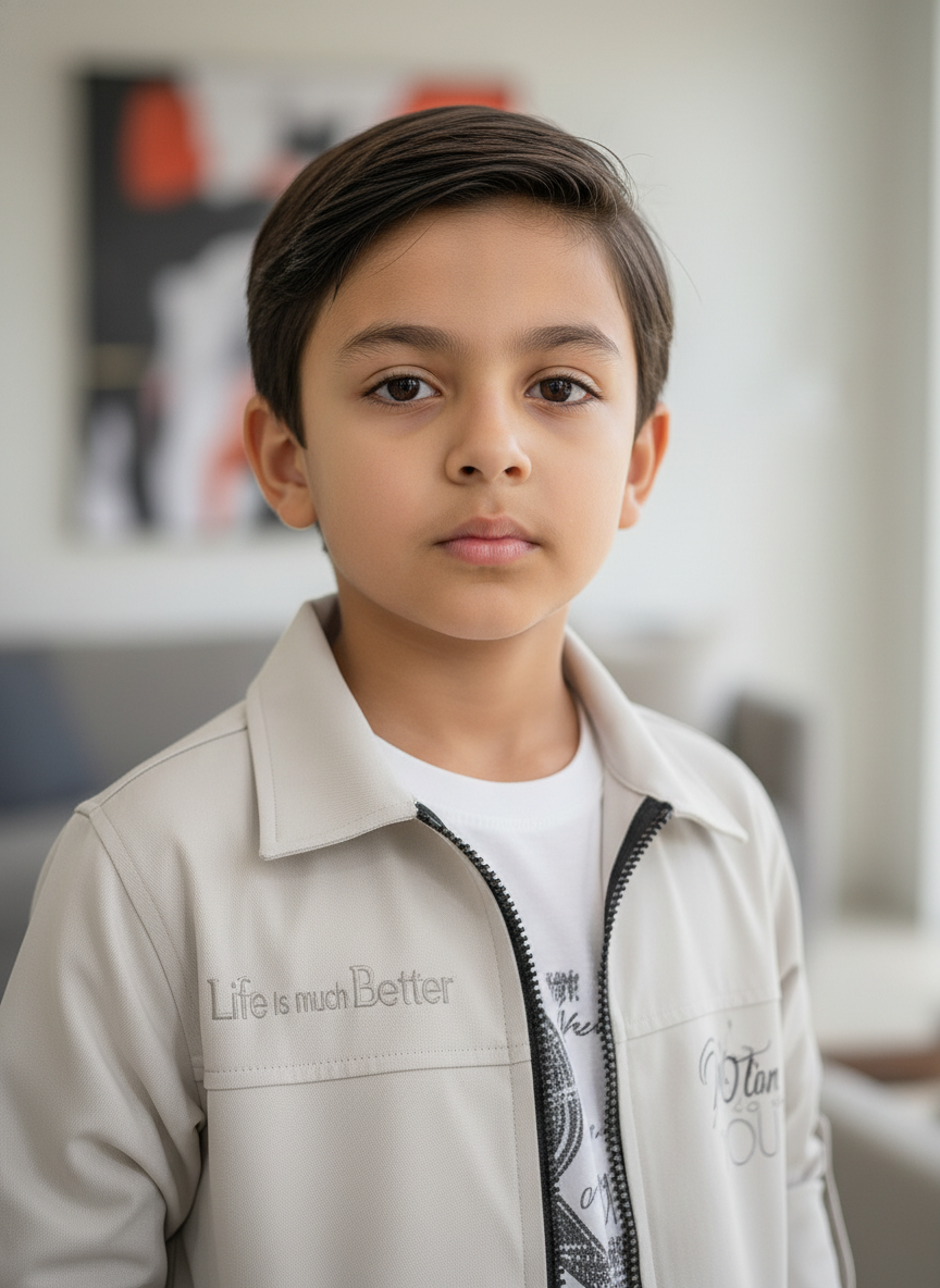 Kids Full Sleeves Cream Graphical Shirt-3312