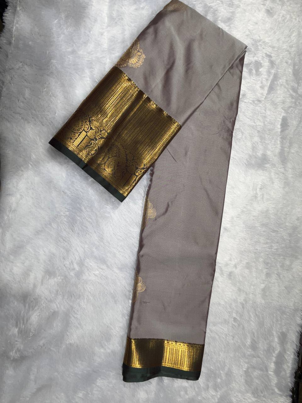 Grey Kanchipuram Semi Silk Saree With Butta Design | AS-006
