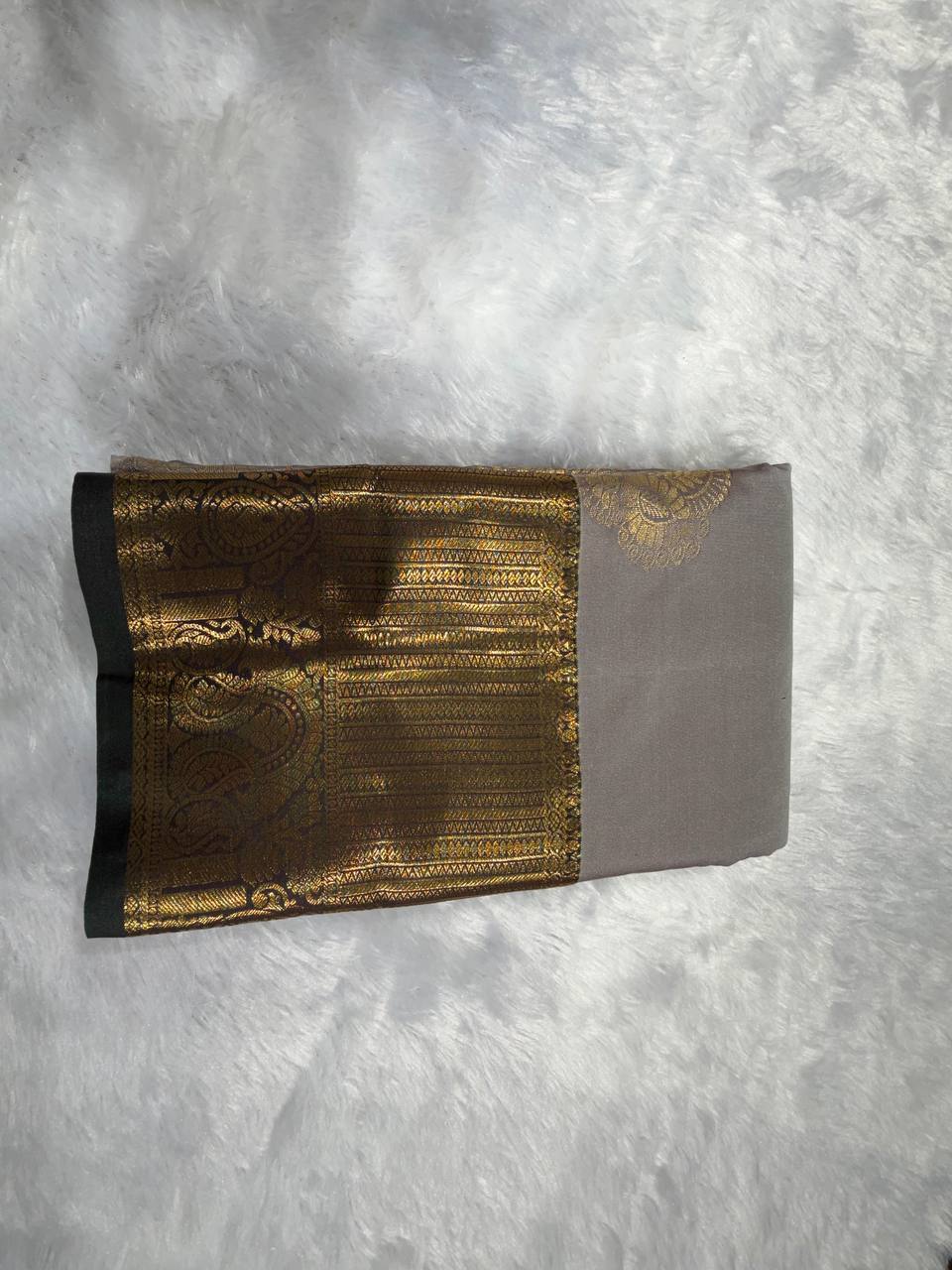 Grey Kanchipuram Semi Silk Saree With Butta Design | AS-006