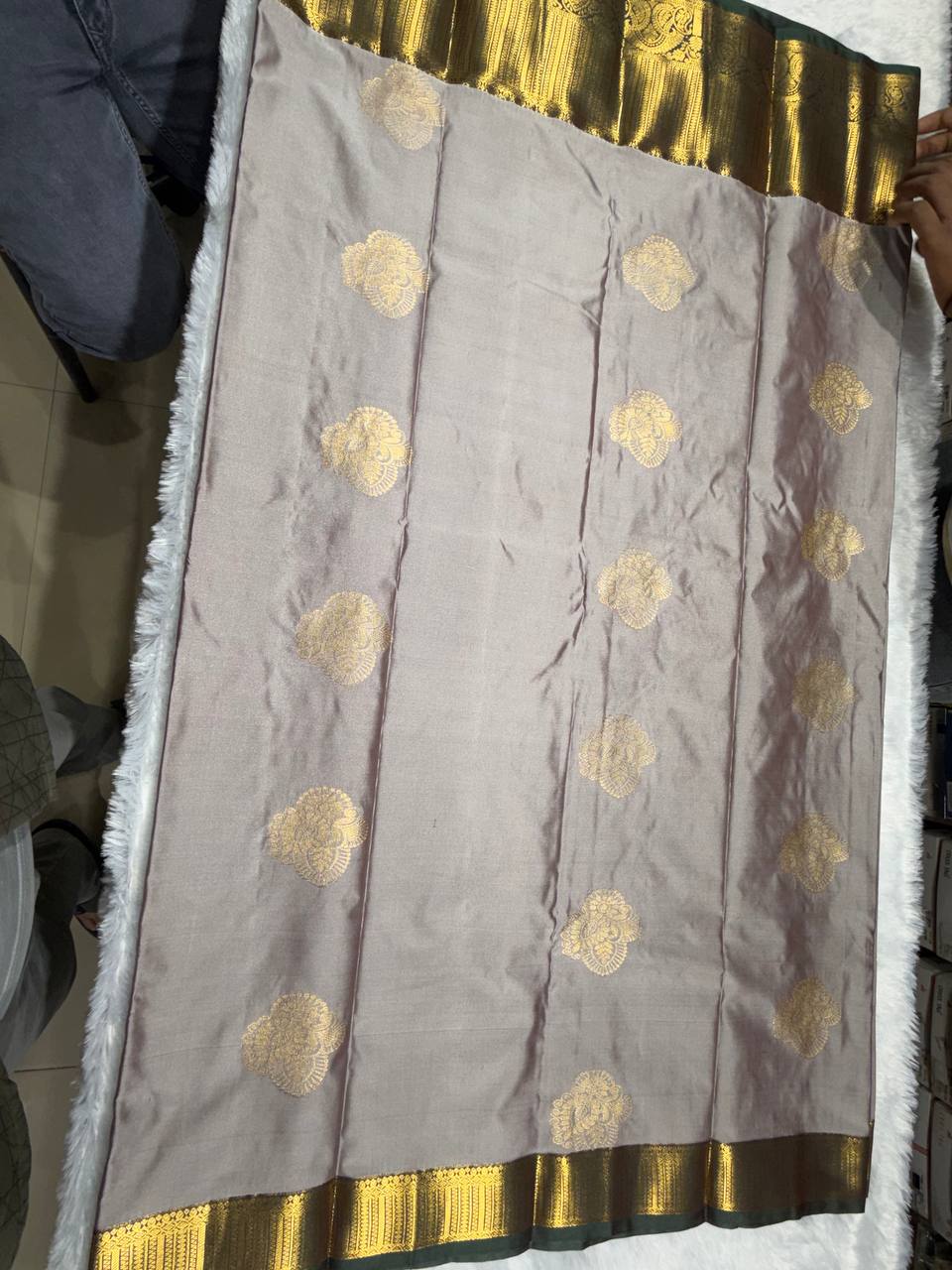 Grey Kanchipuram Semi Silk Saree With Butta Design | AS-006