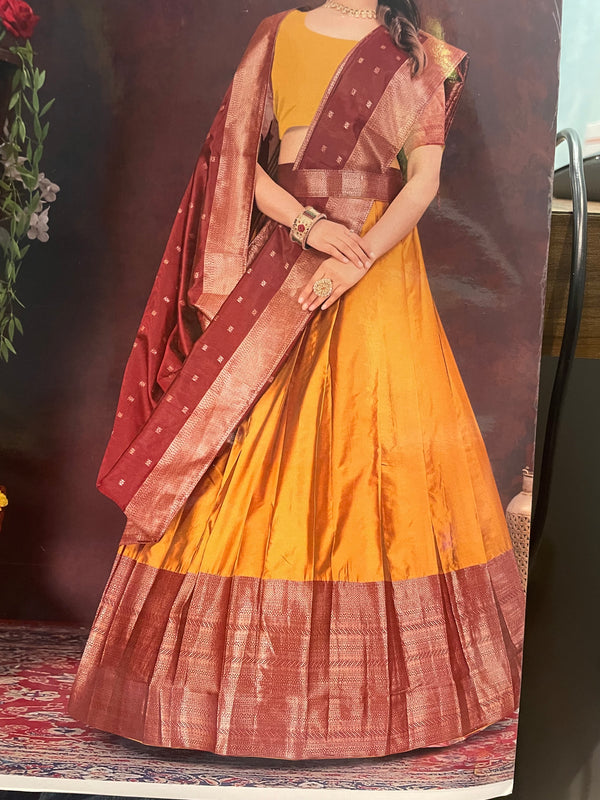 Haldi Special Yellow Silk Lehenga | Zari Border