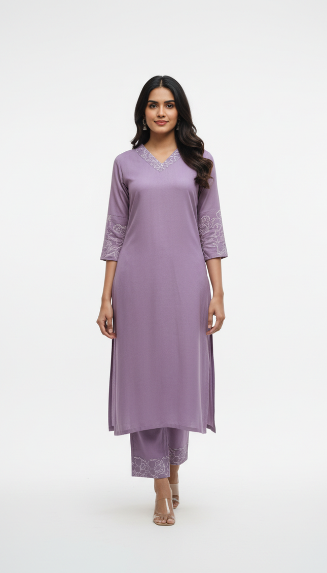Light Lavender Vatican Silk Printed Co-Ord Set For Women|K1_3