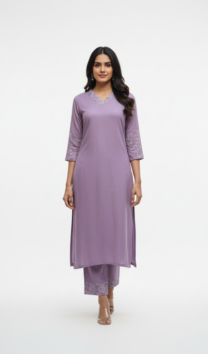 Light Lavender Vatican Silk Printed Co-Ord Set For Women|K1_3
