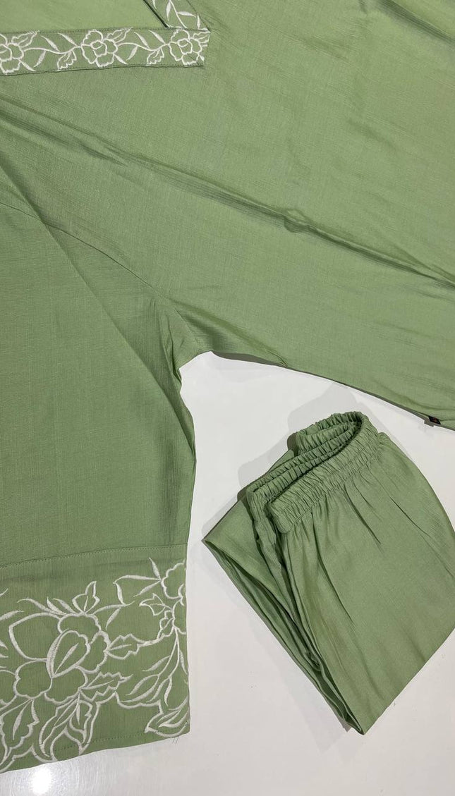 Light Green Vatican Silk Printed Co-Ord Set For Women|K1_1