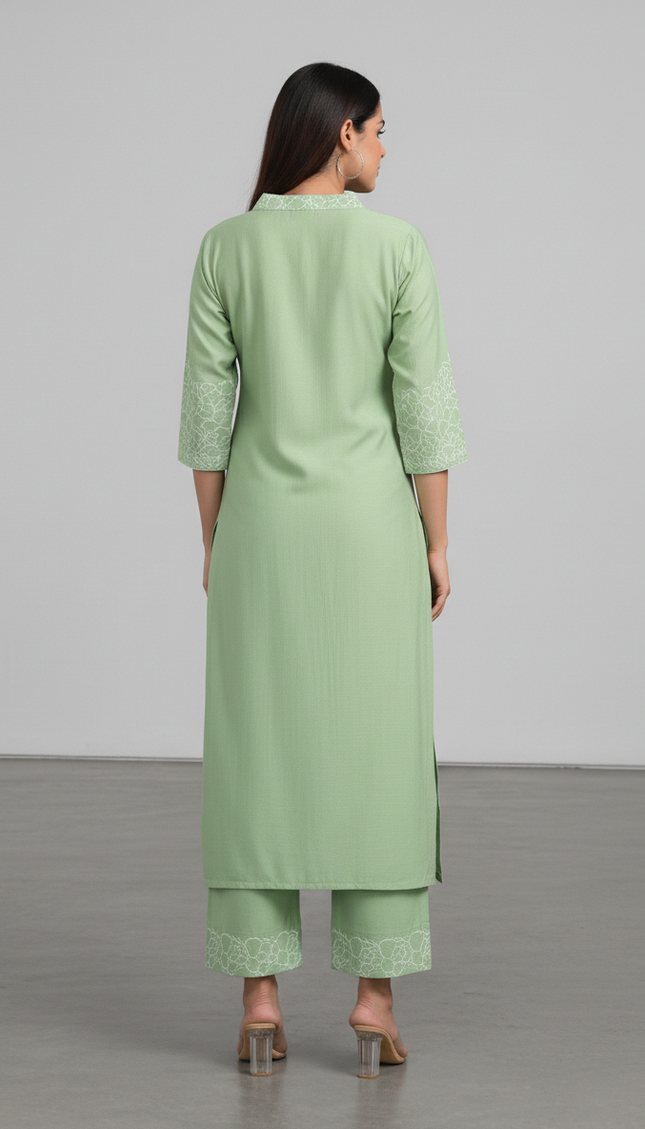 Light Green Vatican Silk Printed Co-Ord Set For Women|K1_1