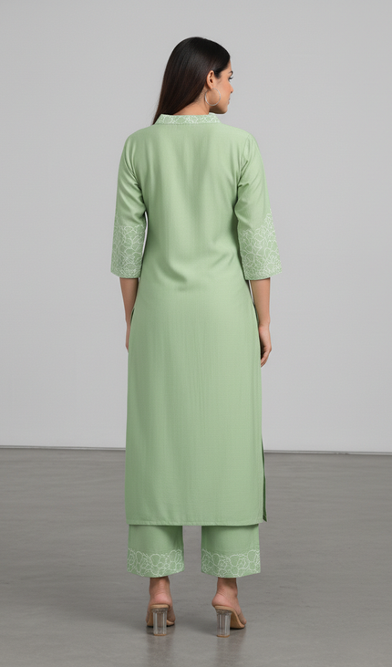 Light Green Vatican Silk Printed Co-Ord Set For Women|K1_1
