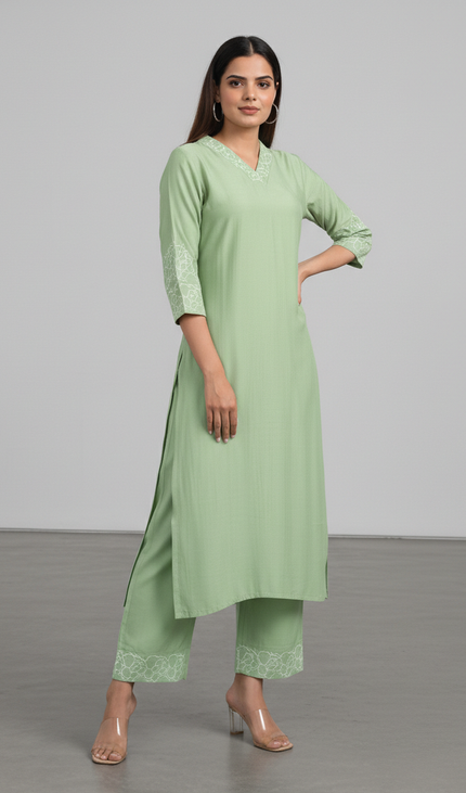 Light Green Vatican Silk Printed Co-Ord Set For Women|K1_1