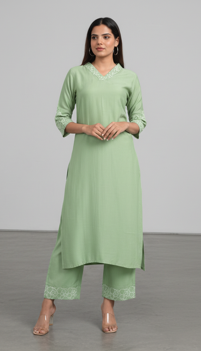 Light Green Vatican Silk Printed Co-Ord Set For Women|K1_1