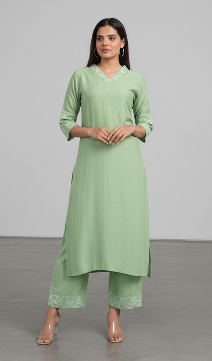 Light Green Vatican Silk Printed Co-Ord Set For Women|K1_1