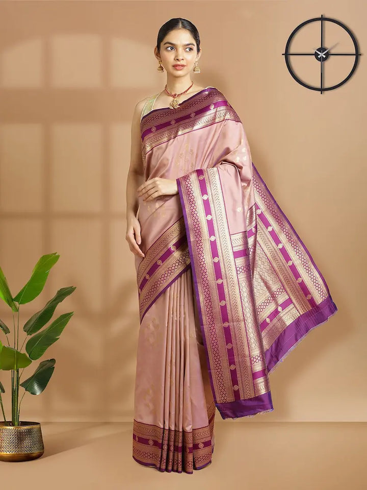 Pastel Onion Pink Color Art Silk Saree With Small Golden Buttas Over Body