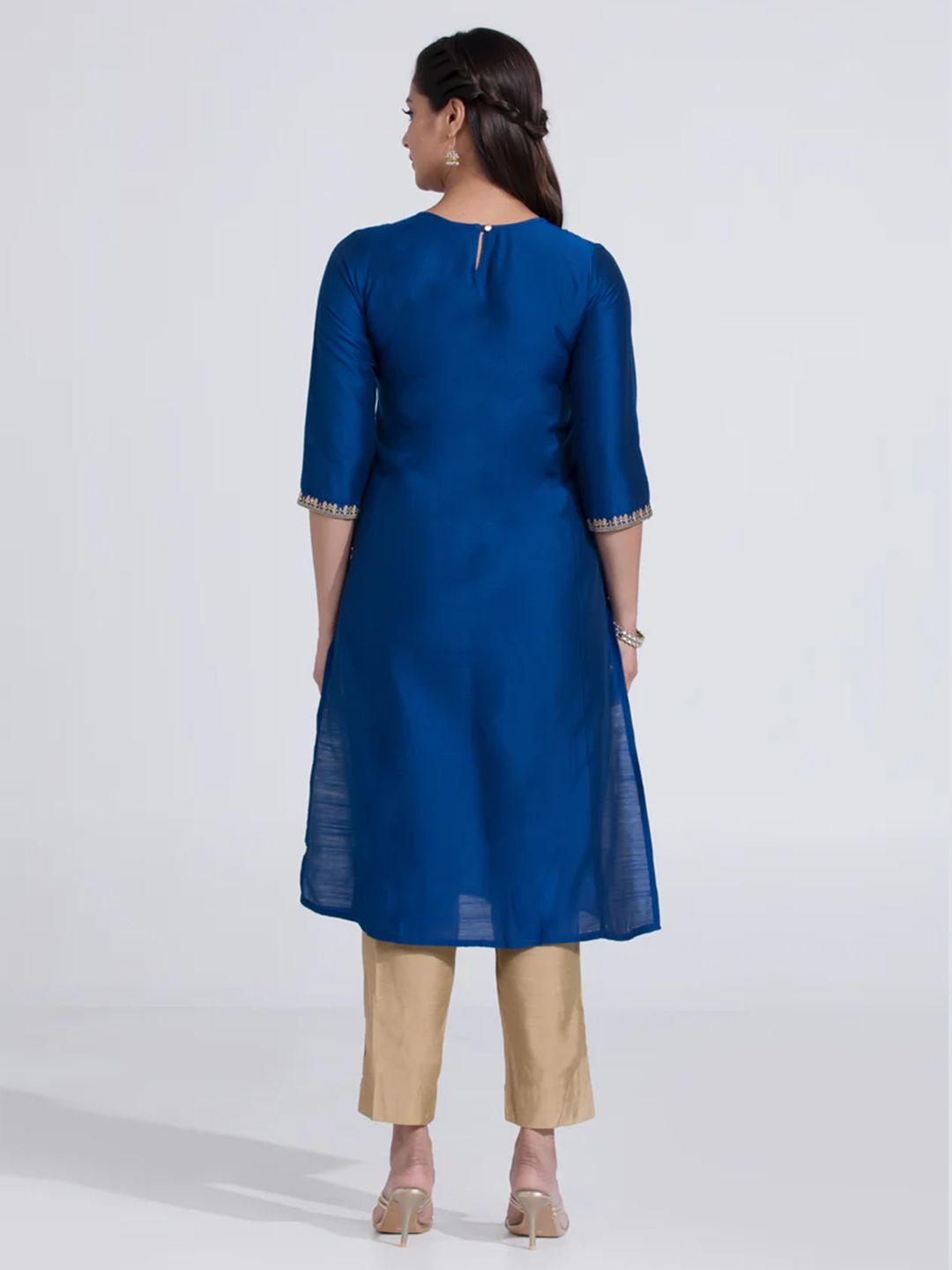 Royal Blue Straight Kurta with Kathakali Design & Foil Mirror