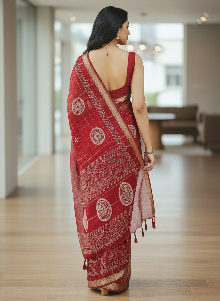 Maroon Floral Printed Chiffon Saree with Border| AS-00102