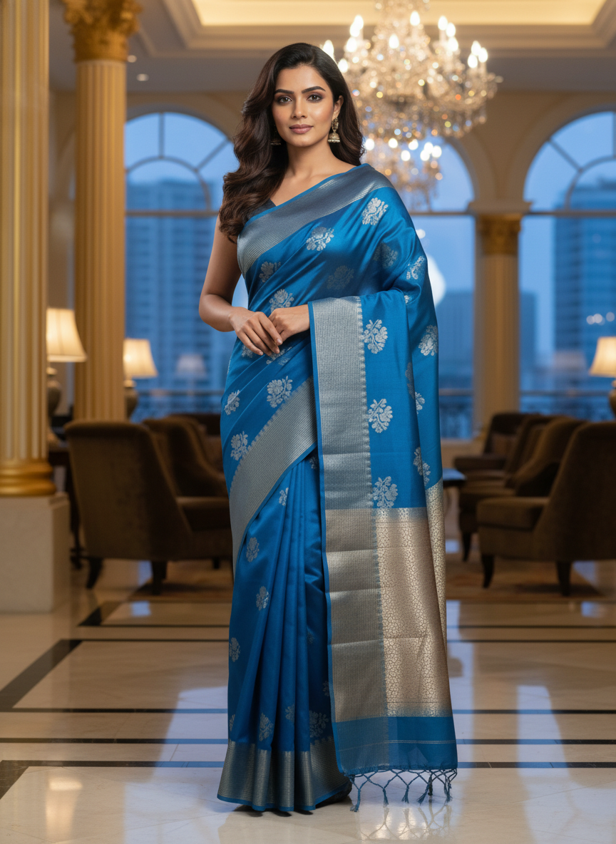 Navy Blue Handloom Silk Saree with Zari Border| AS-004