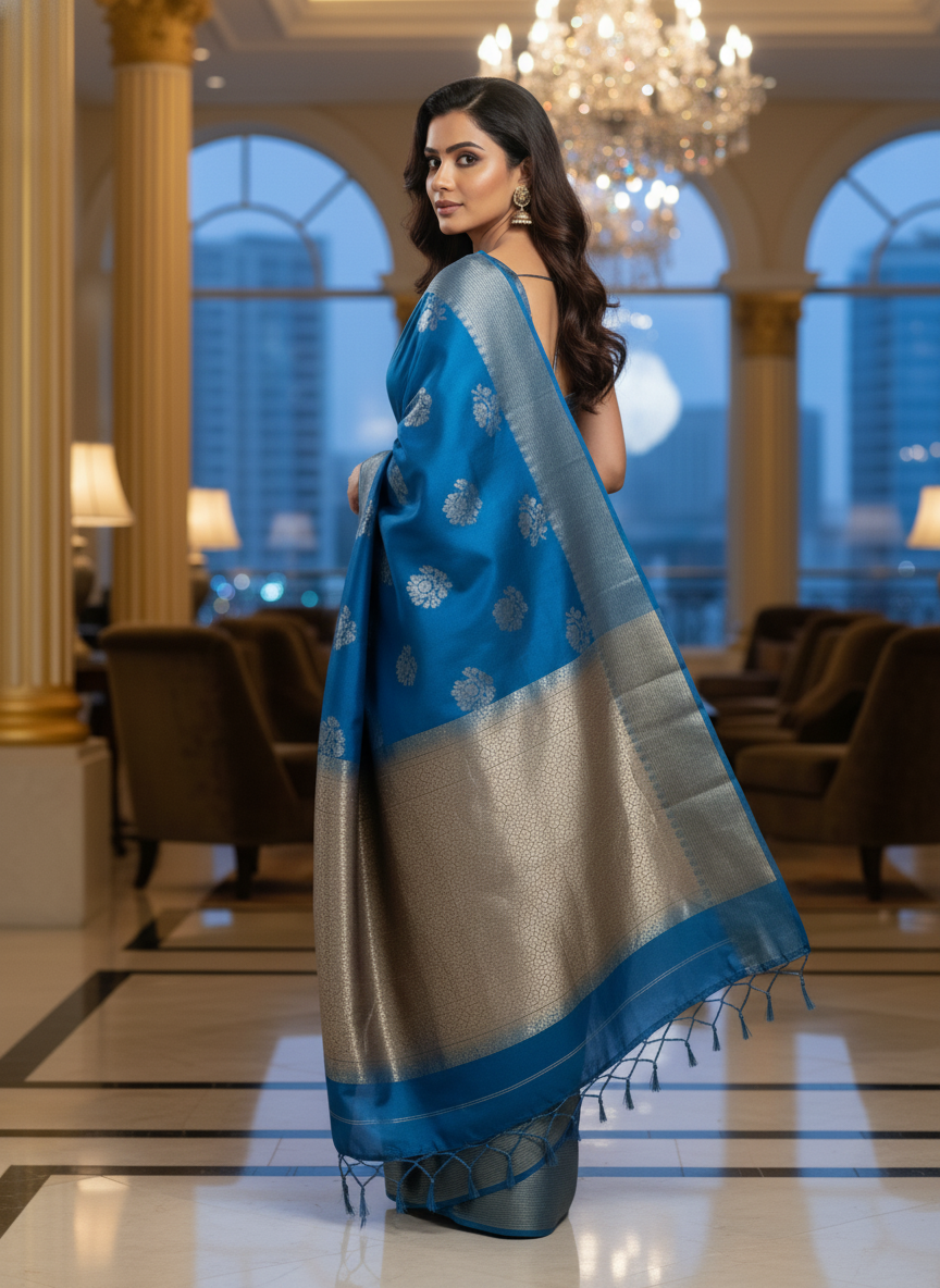 Navy Blue Handloom Silk Saree with Zari Border| AS-004
