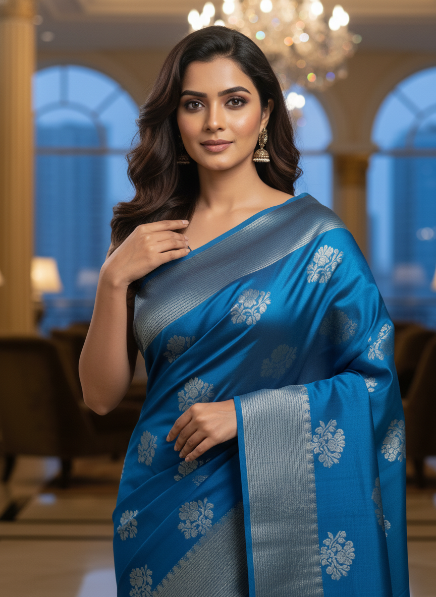 Navy Blue Handloom Silk Saree with Zari Border| AS-004