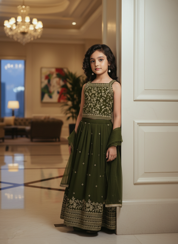 Girls' Elegant Embroidered Lehenga Set | 2975