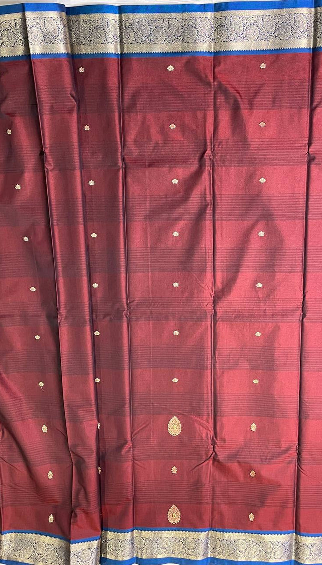 Maroon Semi Kanjivaram Silk Saree with Silver Zari Border|S14_1