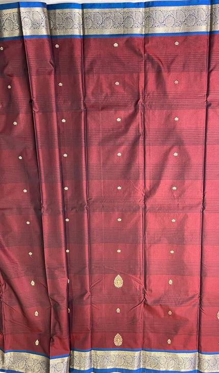 Maroon Semi Kanjivaram Silk Saree with Silver Zari Border|S14_1
