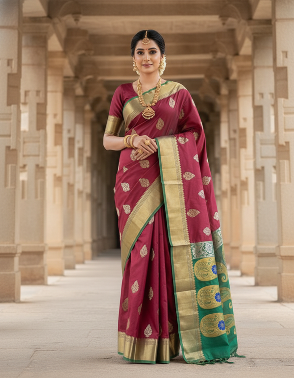 Maroon Silk Woven Kanjivaram Saree|AS-0053