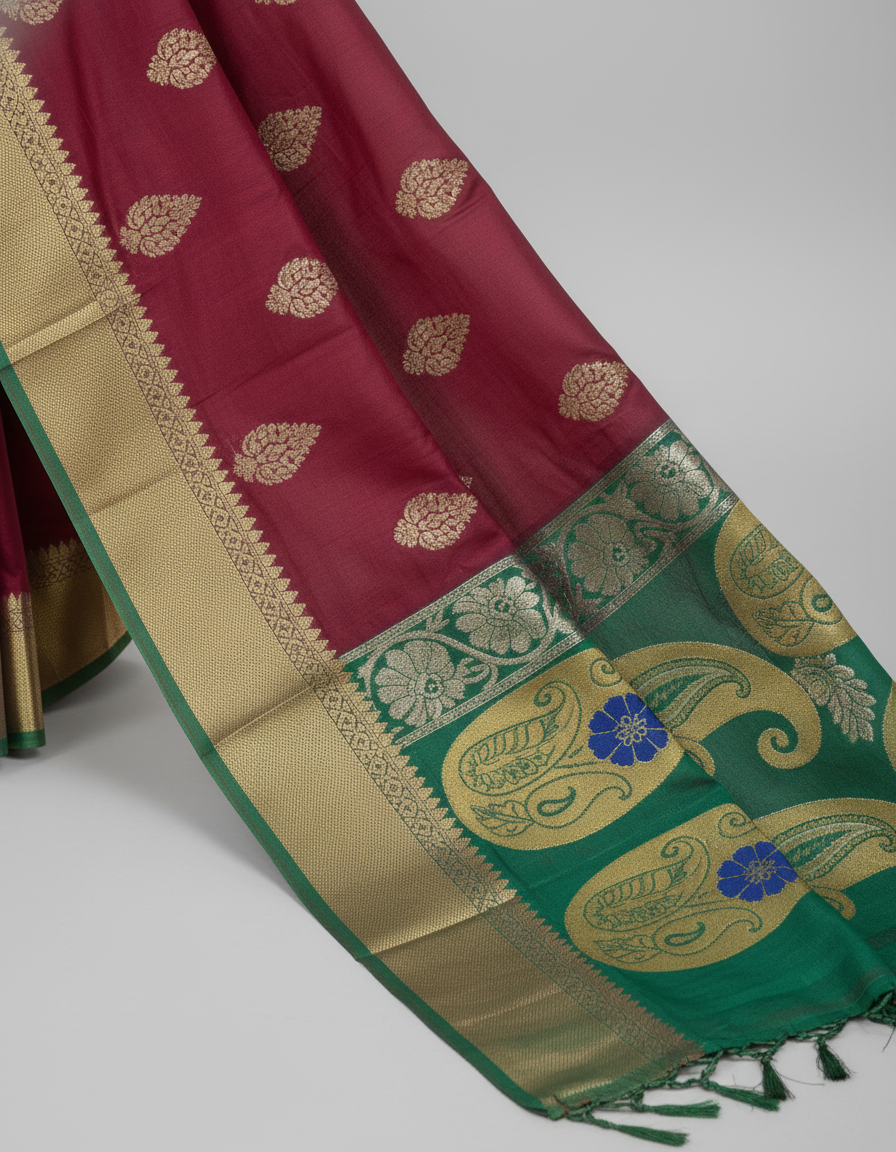 Maroon Silk Woven Kanjivaram Saree|AS-0053