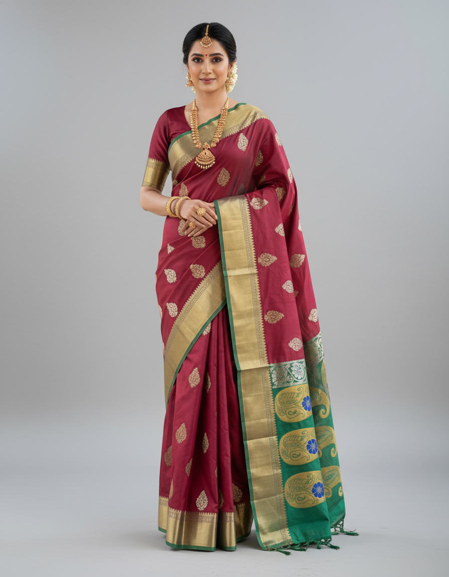 Maroon Silk Woven Kanjivaram Saree|AS-0053