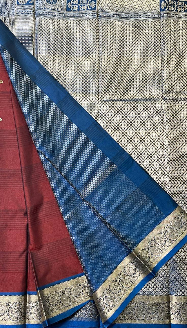 Maroon Semi Kanjivaram Silk Saree with Silver Zari Border|S14_1