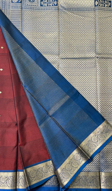 Maroon Semi Kanjivaram Silk Saree with Silver Zari Border|S14_1