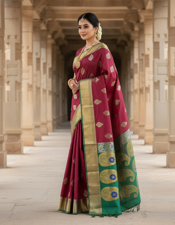 Maroon Silk Woven Kanjivaram Saree|AS-0053