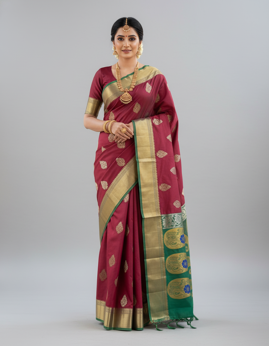 Maroon Silk Woven Kanjivaram Saree|AS-0053