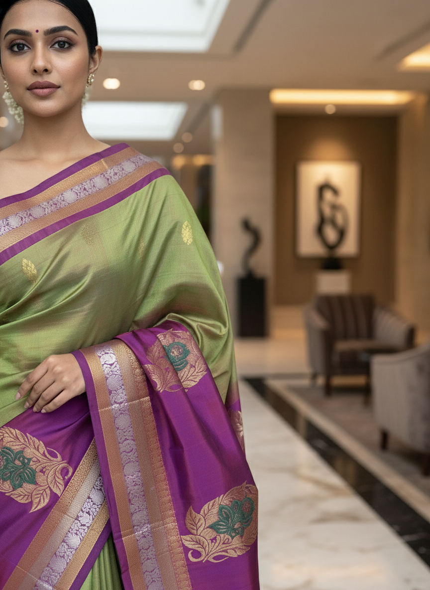 Mehandi  Pure Kancheepuram Silk Saree |AS-0083