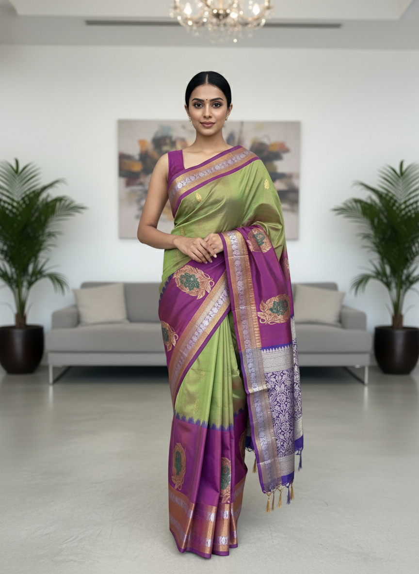 Mehandi  Pure Kancheepuram Silk Saree |AS-0083