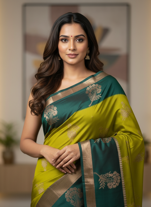 Mustard Kanchipuram Silk Saree With Butta Design| AS-00123