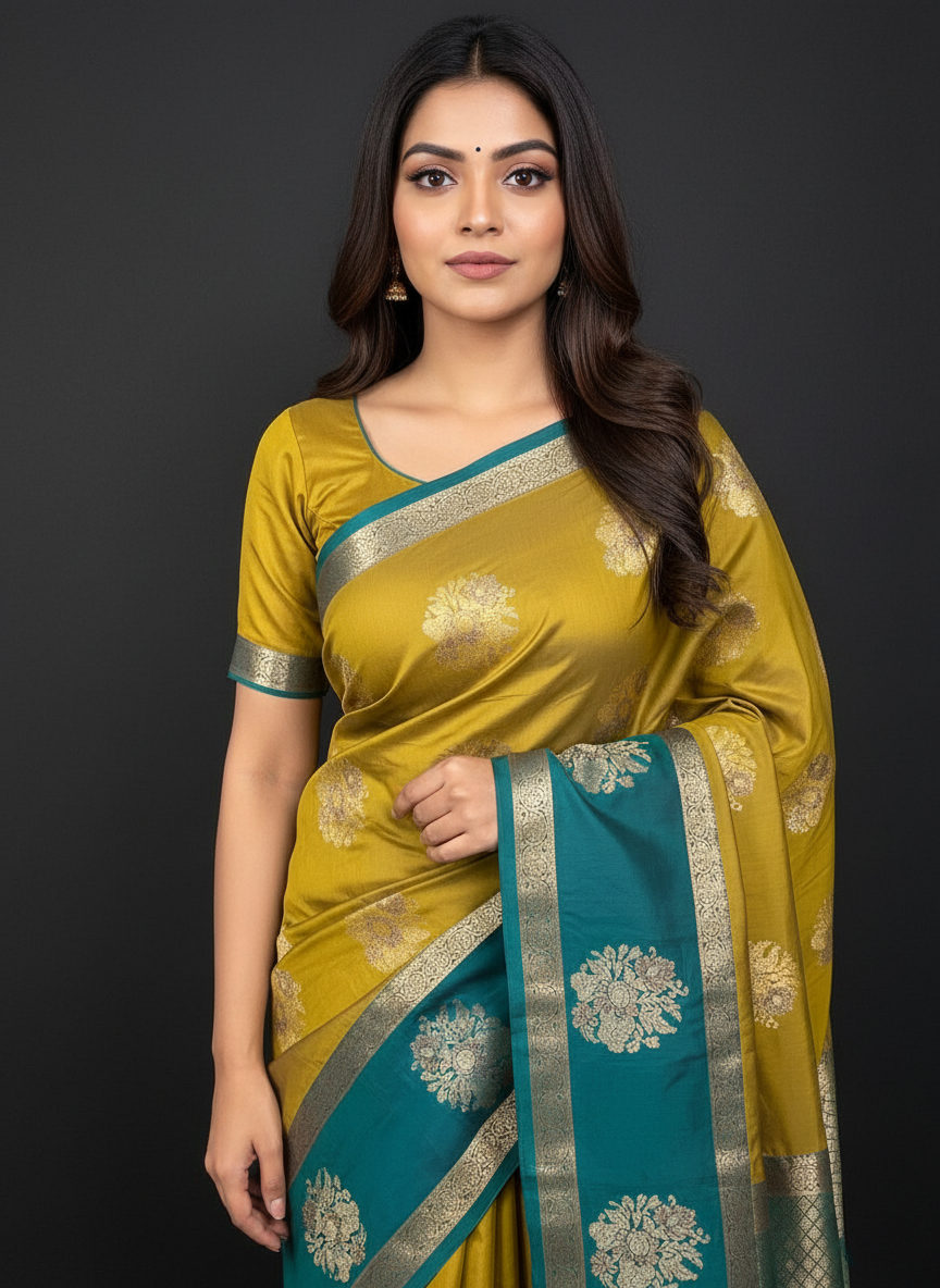 Grey Kanchipuram Brocade Silk Saree With Butta Design| AS-00126