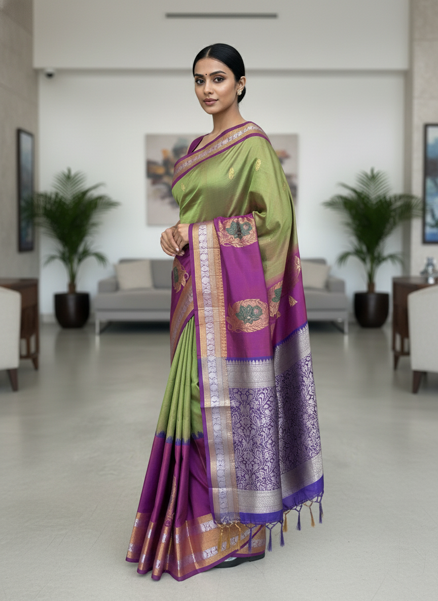 Mehandi  Pure Kancheepuram Silk Saree |AS-0083