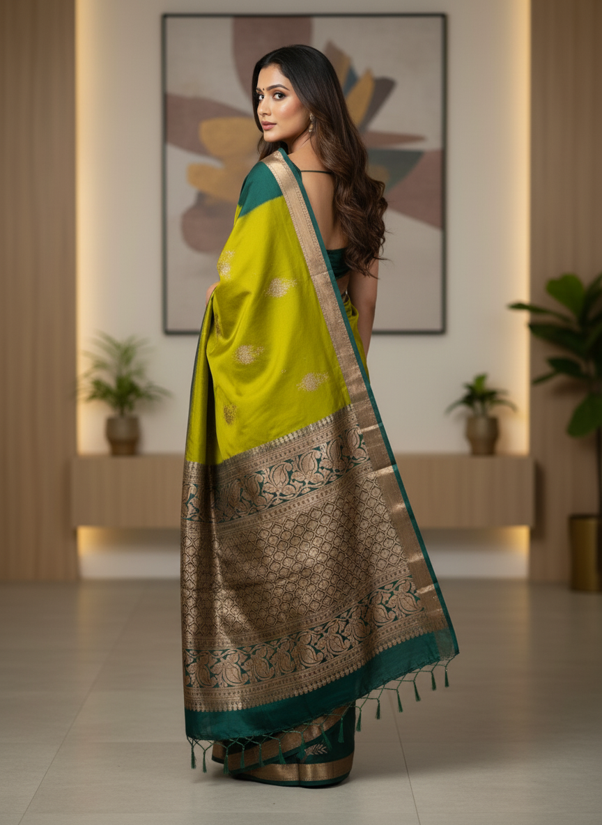 Mustard Kanchipuram Silk Saree With Butta Design| AS-00123