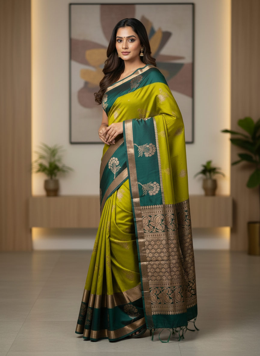Mustard Kanchipuram Silk Saree With Butta Design| AS-00123