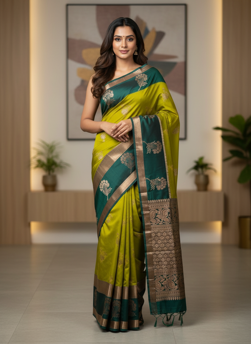 Mustard Kanchipuram Silk Saree With Butta Design| AS-00123