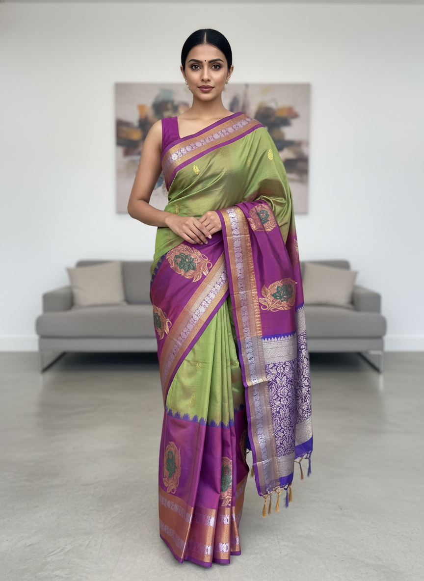Mehandi  Pure Kancheepuram Silk Saree |AS-0083