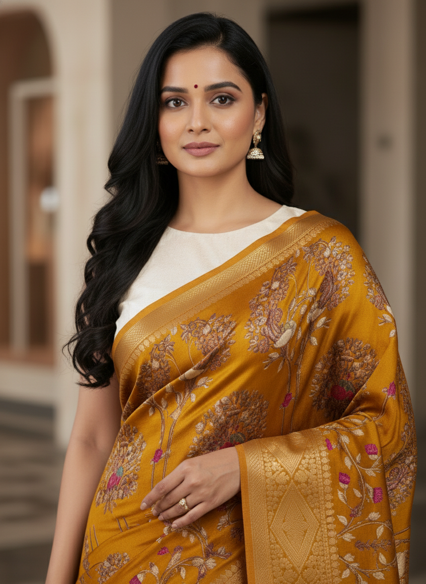 Emerald navy Printed Soft chiffon Saree | AS-0095