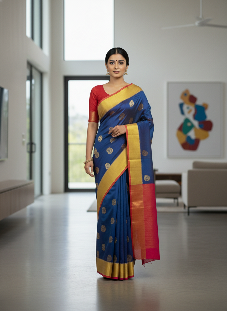 Navy blue Silk Woven Kanjivaram Saree|AS-0047