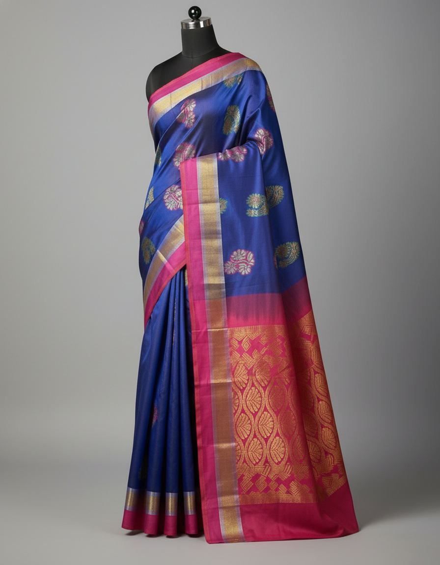 Navy Pure Kancheepuram Silk Saree |AS-0063