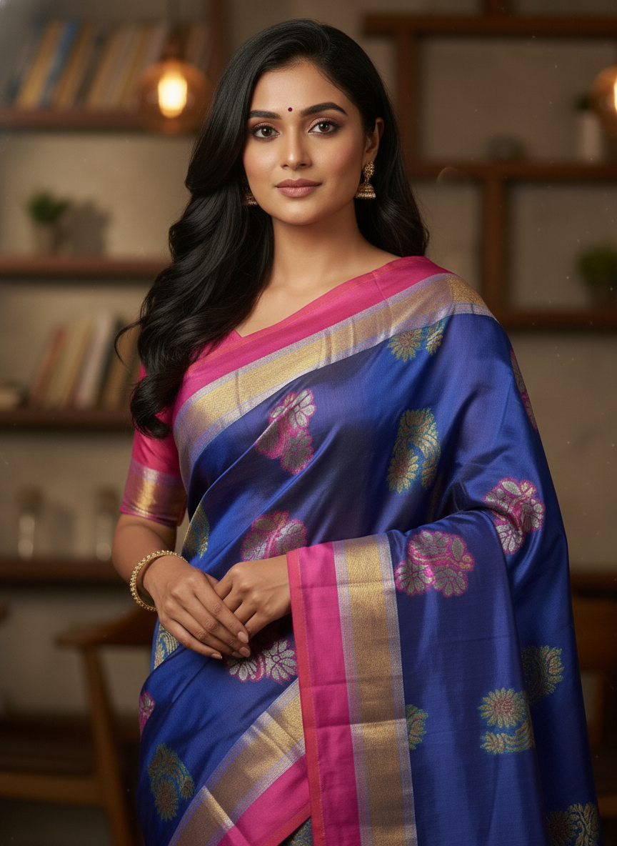 Navy Pure Kancheepuram Silk Saree |AS-0063