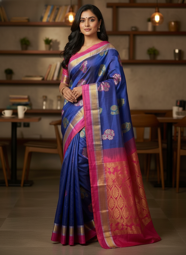 Navy Pure Kancheepuram Silk Saree |AS-0063